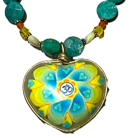 Heart Pendant Necklace with Blue and Yellow Accents - Picture 7 of 7